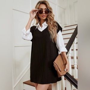 Black sweeter like and silk like shirt two piece dress